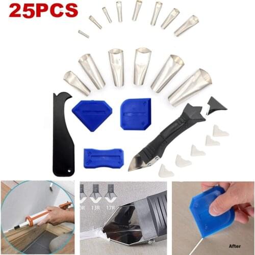 25Pcs Caulk Nozzle Applicator Finisher Sealant Spreader Spatula Scraper Kit, 6In1 Silicone Caulking Finishing Sealant Grout Tool