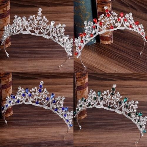 3 Designs Gorgeous red blue green Crystal Bridal Tiara Crown Bride Headbands Women Prom Hair Ornaments Wedding Hair Jewelry