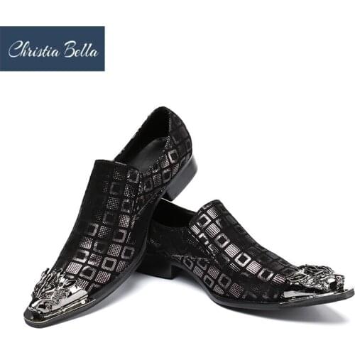 Christia Bella Sliver Metal Toe Luxury Leather Men Shoes Wedding Party Loafers Fashion Men Dress Shoes Mens Flat Plus Size 47