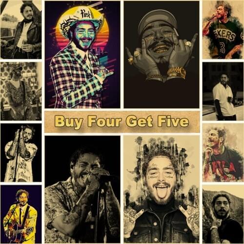 Living Room Decor Post Malone Poster Hip Hop Singer Poster Prints Rapper Photo Portrait Picture Bar Hotel Cafe Wall Art Painting
