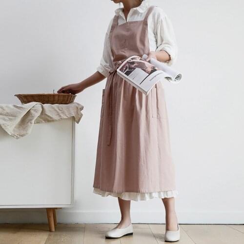 Home Kitchen Cotton Vest Apron Nordic Style Cafe Supplies Waterproof Pleated Apron with Pocket