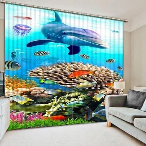 European Curtains Photo Painted 3D Curtain Living room ocean dolphin 3d curtains