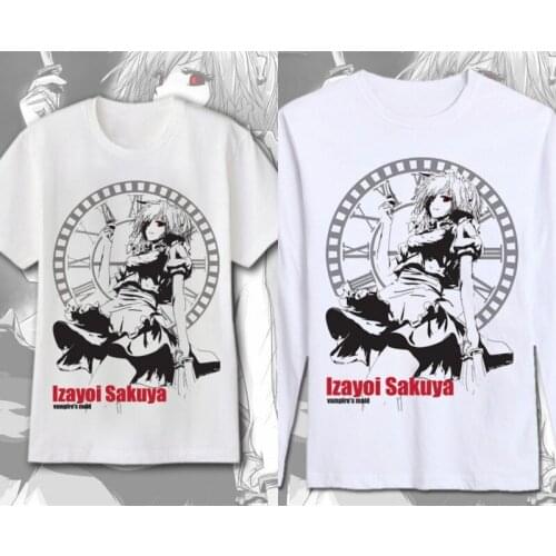 1 pcs Anime Cartoon TouHou Project Izayoi Sakuya Printed Long/Short Sleeve T-shirt Cosplay Costume for Women Men Gift