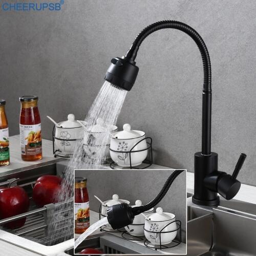 Kitchen Sink Black Faucet Stainless Steel Flexible Tap Hot Cold Water Mixer Crane Deck Mounted 360 Rotation Faucets Swivel Taps
