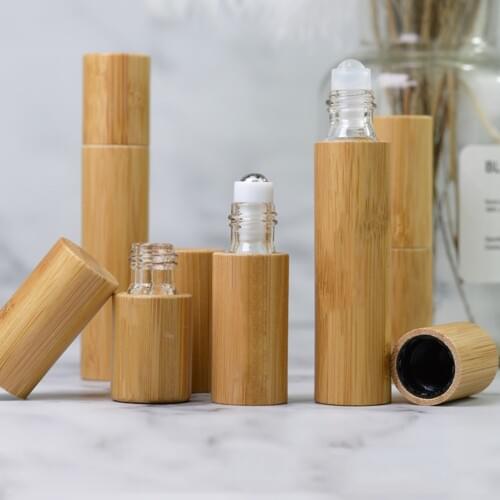 Hot sale New Bamboo Wood Bottle Perfume Empty Oil Bottle Stainless Roll On Ball Perfume Aromatherapy Bottle Oil Roller Bottle