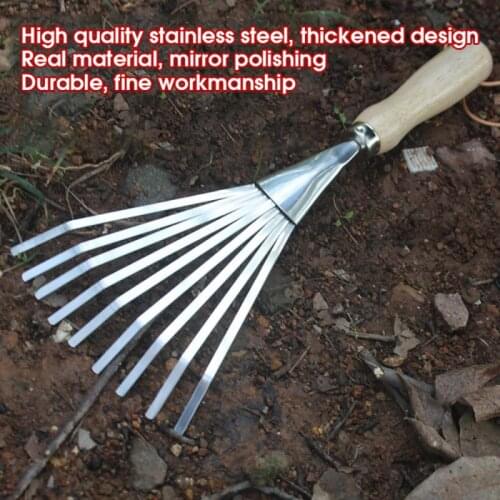 Stainless steel nine-tooth grass rake harrow gardening flower shovel rake weeding gardening Loose Soil Nail Shoes Lawn Tools