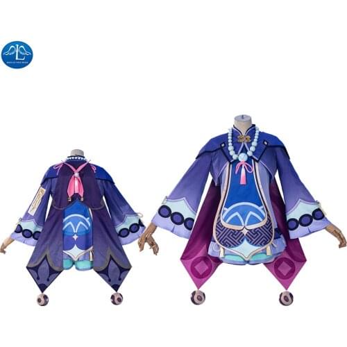 Game Genshin Impact Cosplay Qiqi Costume Anime Uniform Women Cute Zombie Purple Fancy Dress Halloween Outfit Custom Made