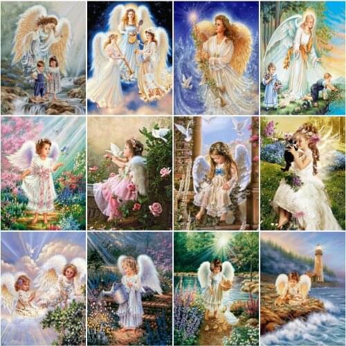 AZQSD Painting By Number Angel Drawing On Canvas Diy Frame Paint By Numbers Girl Figure Kits Modern Wall Art Gifts