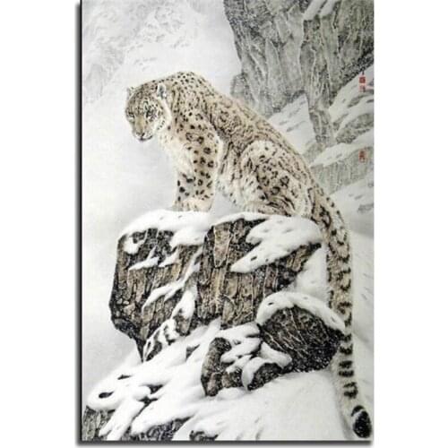 Peter ren Round Diamond Painting Animal DIY Craft Ornaments Diamond mosaic 5D full Embroidery with diamond Snow Mountain leopard