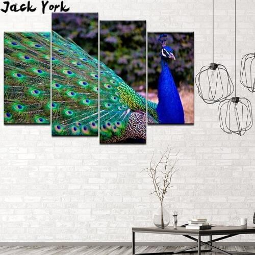 Canvas Painting nice beautiful Peacock 4 Pieces Wall Art Painting Modular Wallpapers Poster Print Home Decor free shipping