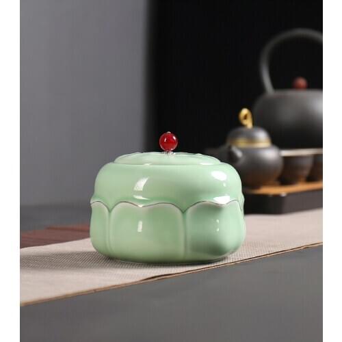 Ceramic large sealed pot creative celadon tea pot household gourd ornament Pu'er tea packing box