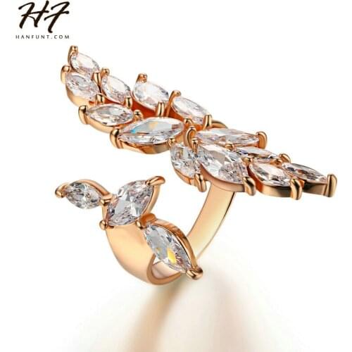 Unique Shaped Adjustable Cocktail Rings for Women Marquise Cut Simulated Crystal Rose Gold Color Jewelry Xmas Gift R349-1