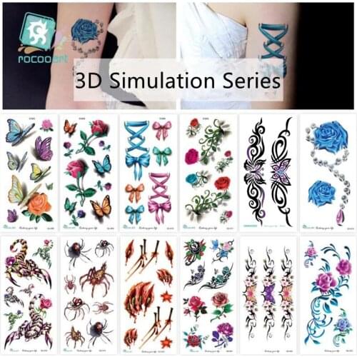 Beautiful 3D Butterfly Flower Design Arm Water Transfer Waterproof Temporary Tattoo Sticker For Women Men Body Art Fake Tattoos