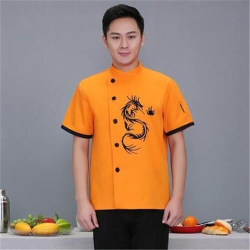 Summer Short Sleeve Chef Jackets Dragon Embroidery Kitchen Catering Restaurant Uniform Hotel BBQ Cafe Cook Unisex Chef Clothes
