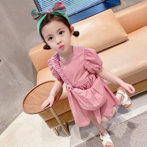 LISUNNY Girls Dress 2021 Summer Children Princess Dress Outdoor Vacation Beach Clothes Backpack Sweet Kids Casual Dress