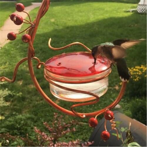 Courtyard Metal Red Berries Hanging Hummingbird Feeder Bird Water Drinker Decor 85LA