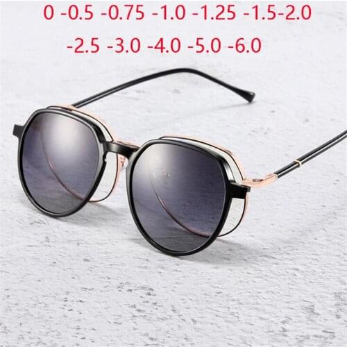 2 In 1 Magnet Polarized Clip Glasses Round Frame Optical Myopia Clip Glasses For Men Prescription Eyeglasses 0 -0.5 -0.75 To -6