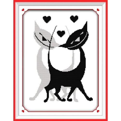 Black & white lover cats cross stitch kit 14ct 11ct pre stamped canvas cross stitching animal embroidery DIY handmade needlework