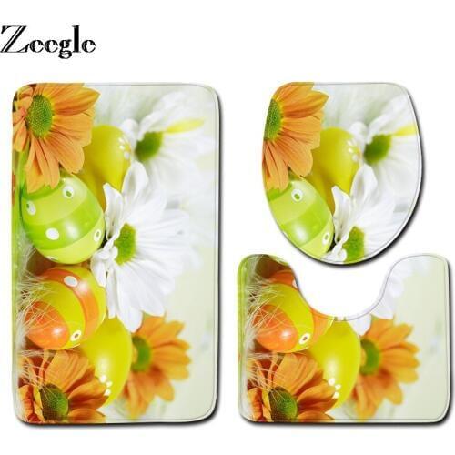 Zeegle Printed Bath Mat Set Bathroom Decoration Toilet Pedestal Rug Foot Mat Absorbent Toilet Seat Cover Mat Non Slip Toilet Set