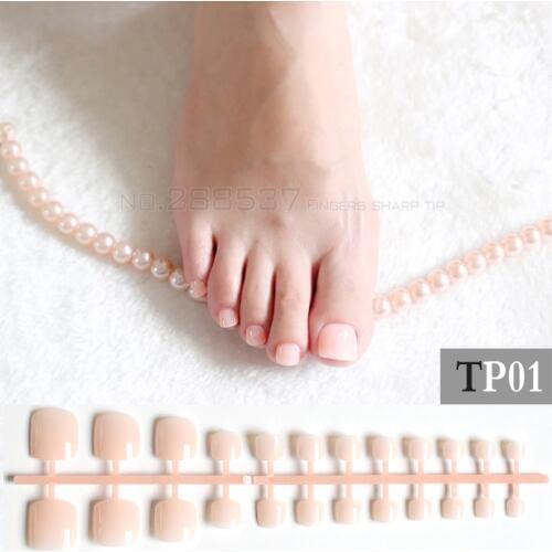 Candy DIY Fashion Colors Toe Nails 24pcs Acrylic False Toes Art Tips Fake Toenails lovely Light pink TP01