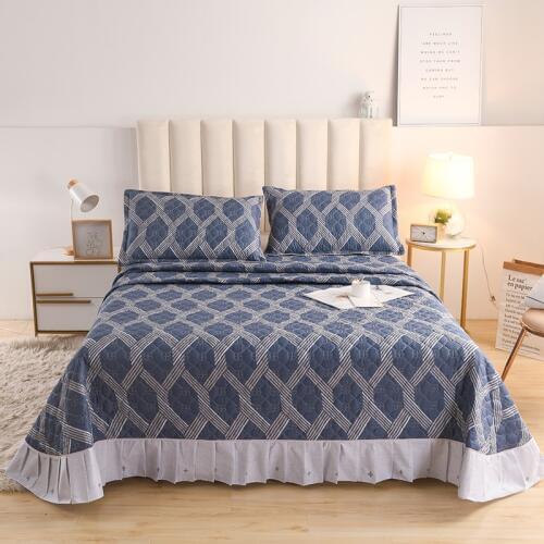 2020 new products All cotton quilting Reactive Print Bedspread Fitted Sheet Pillowcases 2/3pcs Luxury Pleated lace Bedding