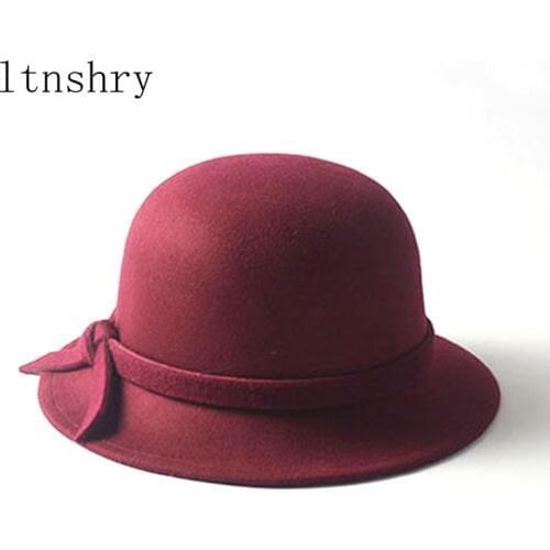 2019 New Fall Winter Fashion warm Wool Felt Womens Fedoras Hats Bow Bucket cap Top hat Not Deformed Fedoras Caps For Women