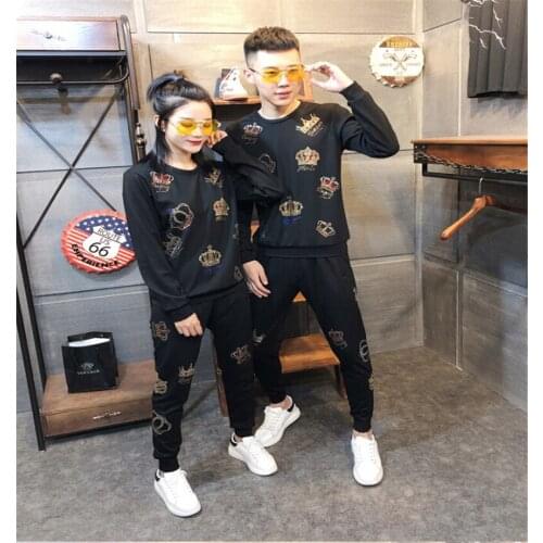 New high-quality diamond-encrusted self-cultivation T-shirt set for men and women