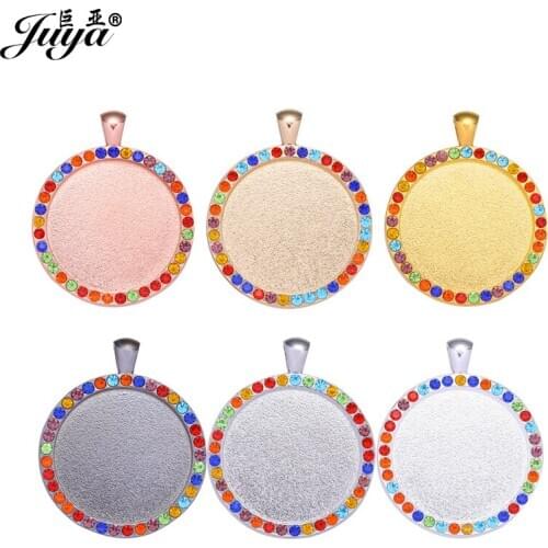 60PCS Cabochon Pendant Base Colorful Zircon Bezel 30mm Blank Tray For DIY Jewelry Making Necklace jewellery Accessory Wholesale