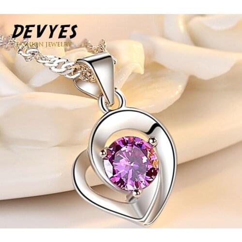 Trendy Simple Women Necklace Romance Purple Color Heart-shaped Blue Crystal Eternal Heart Pendants Charm Women Lover Gifts