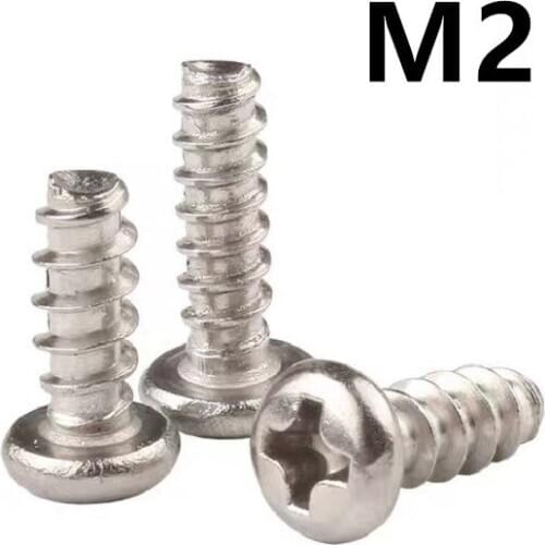 500PCS M2x4/5/6/8/10/12mm PB Nickel-plated Cross Round Head Flat Tail Self-tapping Screw