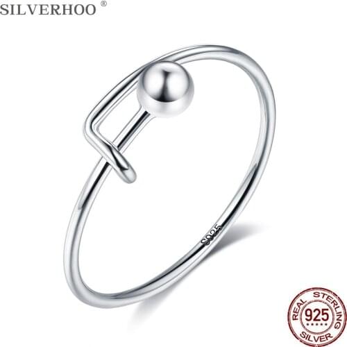 SILVERHOO Adjustable Rings for Women 100% 925 Sterling Silver Round Bead Minimalist Finger Ring Female Fine Silver Jewelry Gift