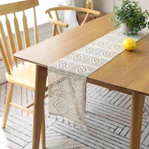 Natural Macrame Table Runner Cotton Polyester Crochet Lace Boho Wedding Table Runner Home Dining Table Decor