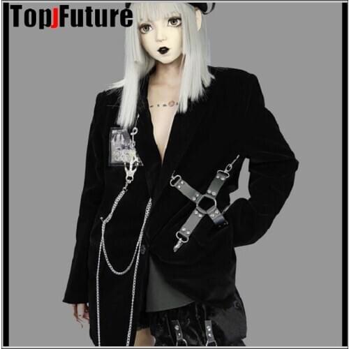 Reviving punk Pu cross gear chain velvet shoulder pad Jacket Womens design