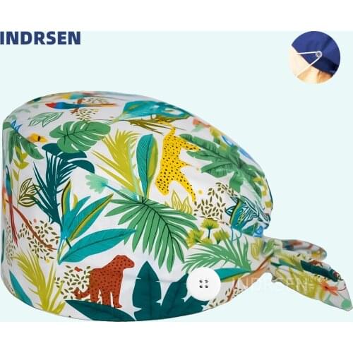 Doctors operating room pattern printing With buttons nursing head cap lab scrub pet shop surgicals hat Unisex Dentist scrub cap