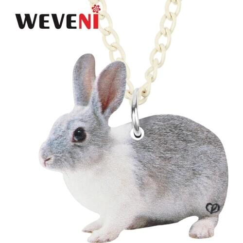 WEVENI Acrylic Easter Gray Hare Bunny Rabbit Necklace Choker Lovely Animal Pendant Jewelry For Women Kids Teens Birthday Gift