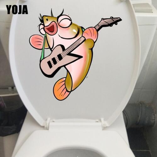 YOJA 24.6*24.6CM Fish Singing On Guitar Wall Sticker Decal Toilet BedRoom Home Decor T3-0770