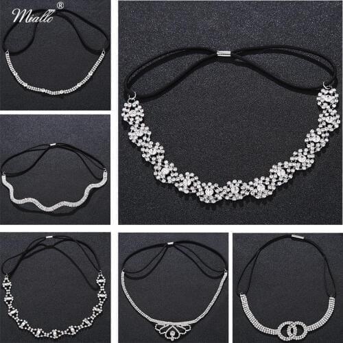 Miallo Wedding Tiara Crown Headbands for Bride Elastic Rhinestone Hair Band Crystal Head Chain for Women Hair Accessories