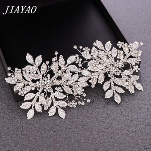 Silver Color Leaf Rhinestone Women Bride Tiara Hair Accessories Wedding Headband Rhinestone Headbands Bridal Hair Jewelry