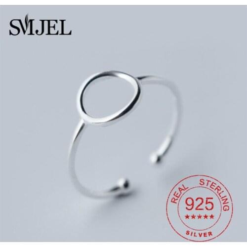 SMJEL Real 925 Sterling Silver Round Circle Open Rings for Women Personality Simple Sterling Silver Rings Jewelry joyas de plata
