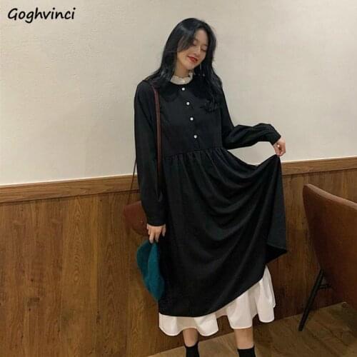 Long Sleeve Dress Women Ruffle Patchwork Casual Elegant Retro French Female Korean Style A-line All-match Daily Spring Vestidoes
