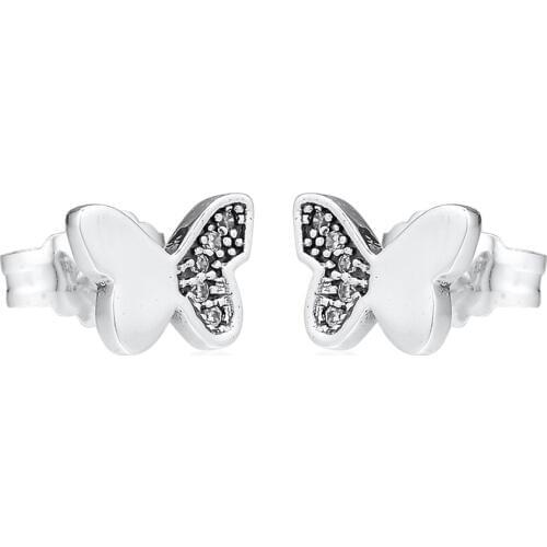100% Real 925 Sterling Silver Clear CZ Butterfly Stud Earrings for Women Silver 925 Jewelry Earrings pendientes mujer