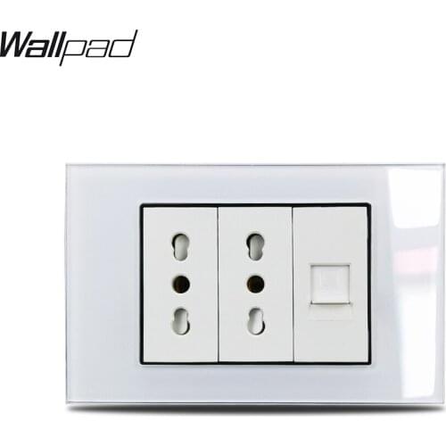 118*75mm 2 Italian Socket with Data Cat6 Wallpad L3 White Glass Panel 16A Double Italian Ita. Italia Socket with Data RJ45 Ports