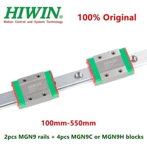 2pcs Hiwin linear guide MGN9 150 200 250 300 330 350 400 450 500 550 mm MGNR9C rail + 4pcs MGN9C or MGN9H blocks carriage CNC