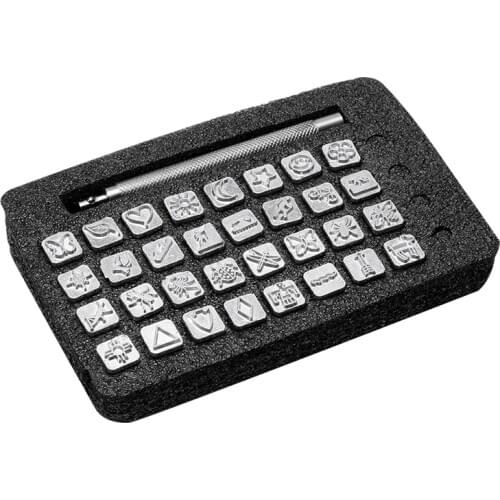 MIUSIE 32Pcs Metal Stamping Punch Tool For Leather Carving Stamp Tools DIY Tanned Leather Craft Printing Punch Stamps Set