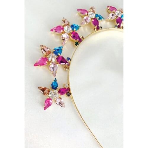 Colorful Glass Crystal Bead Flower Headbands for Women Fashion New Baroque Court Palace Hair Bands Wide Ladies Hairband Jewelry