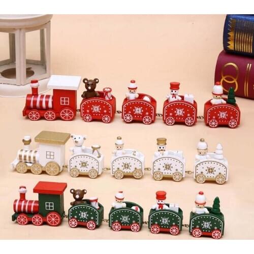 Wooden Christmas Little Train with Snowman Bear Christmas Decorations for Home 2020 Christmas Ornaments New Year Gift Kids Toys