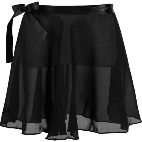 Kids Girls Ballet Dance Skirts Bottom Basic Classic Chiffon Mini Pull-On Wrap Skirt with Waist Tie Performance Costume Dress-up