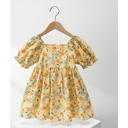 Kids Baby Dresses Fashion Sweet Children Dress Girls Summer Print Flower Clothes Cotton Breathable Garment