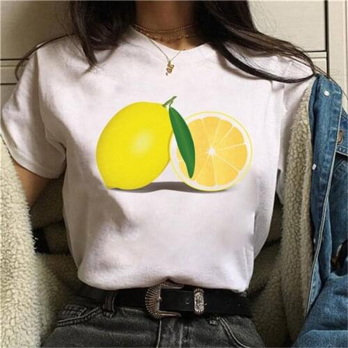 Fashion Cute Funny T Shirts Women New 2021 Clothing Lemon Printed T-shirt Ladies Summer Casual Short Sleeve Womens Shirts