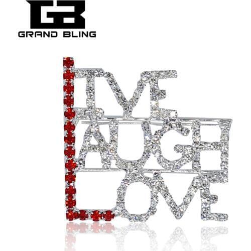 GRANDBLING Fancy Design of "LIVE LAUGH LOVE" Saying Word Pin Rhinestone Brooch Fashion Dress Coat Accessories
